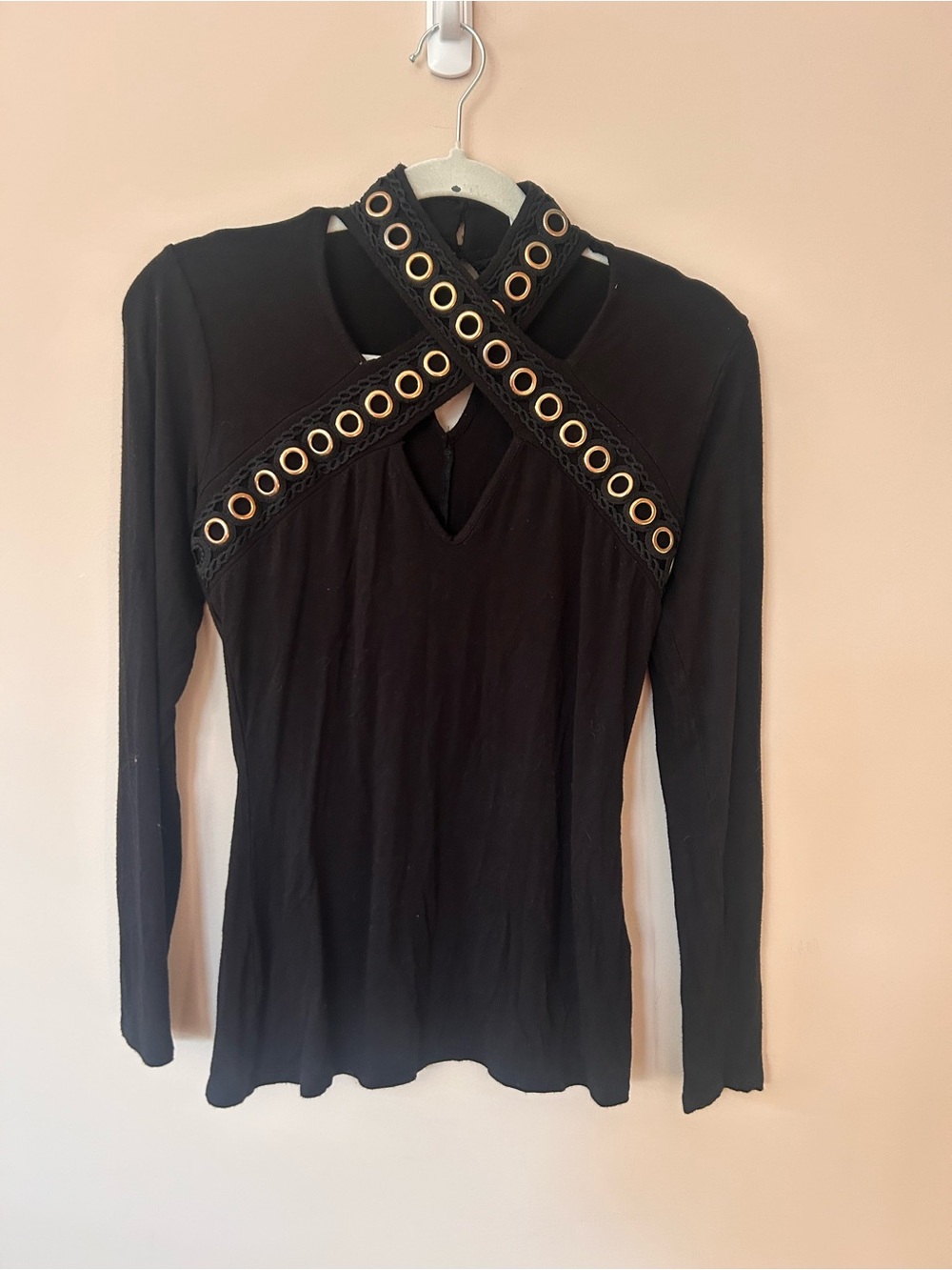 VENUS Black Long-Sleeve Crisscross Eyelet Top